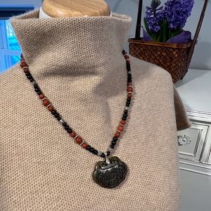 Carved, Brown Jade Amulet Necklace